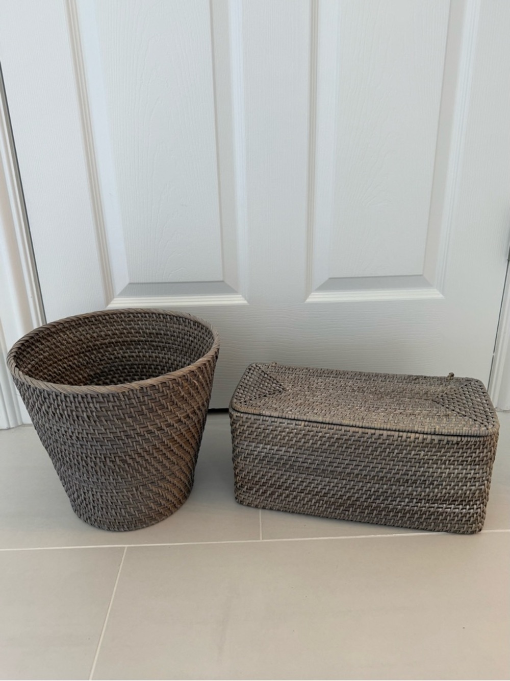 Woven Gray Storage Basket & Wastebasket Set -